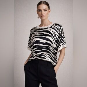 S’EDGE Josie Zebra Print Satin Top Blouse Black White Size S Luxury Designer